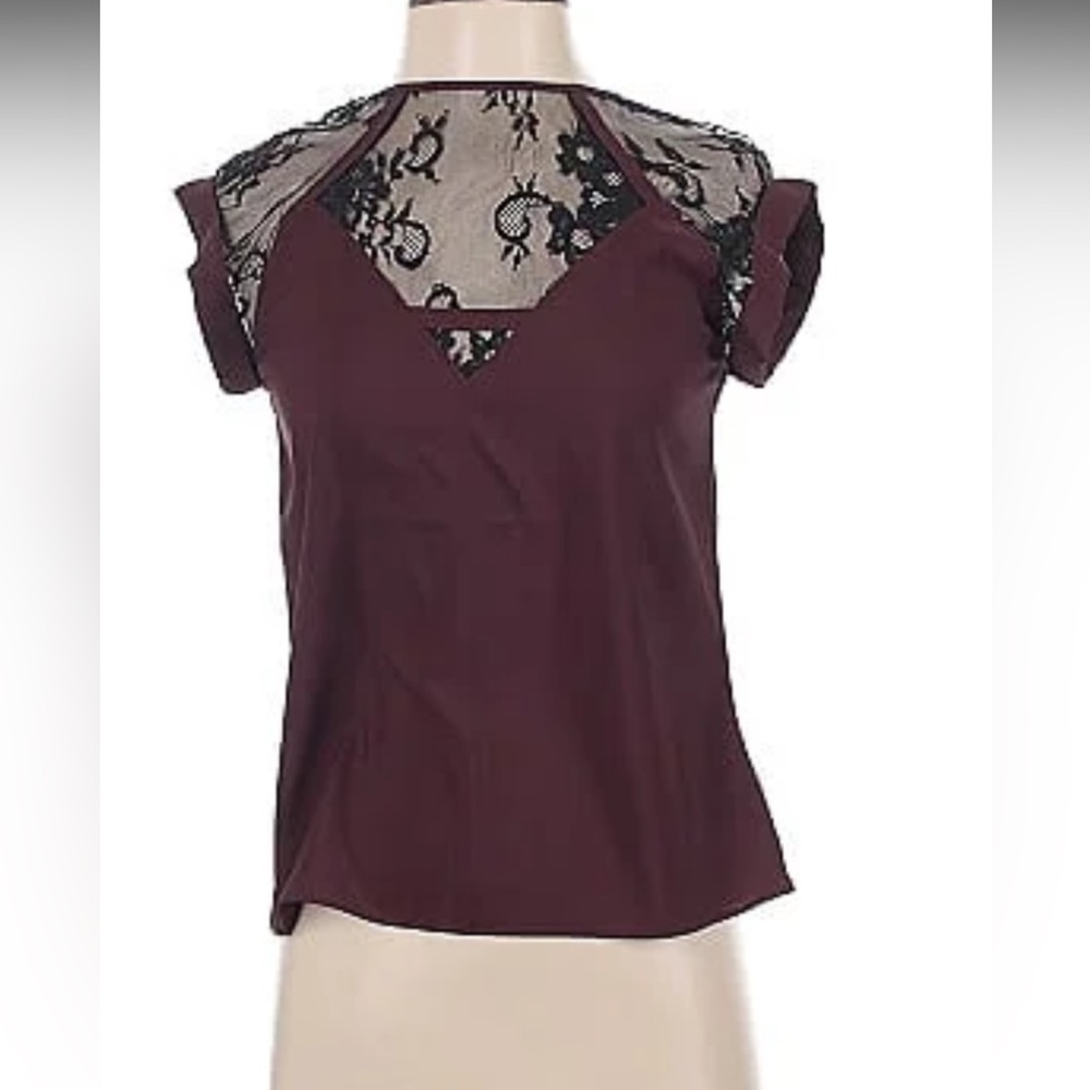 NWT Express dk olive green/Black lace Cut Out Blouse sz L.Gorgeous see-thru lace - Picture 6 of 6